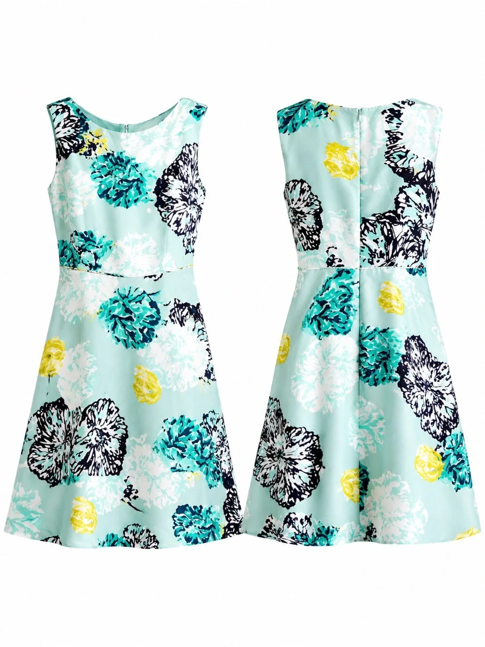 J.Crew 100% Silk Watercolor Floral A-Line Dress Blue Teal Yellow Sleeveless Sz 4